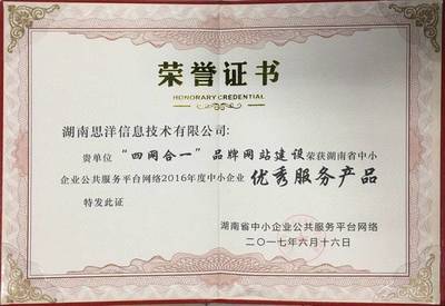 湖南思洋信息技術獲評“2016年度中小企業優秀服務機構”，網絡技術服務再獲權威認可